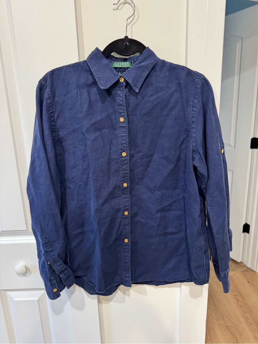 Ralph Lauren Linen Dark Navy Button-Down Shirt